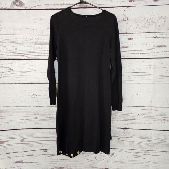 NY Collection Black Grommet Long Sleeve Sweater Dress Petite Medium NWT - Picture 3 of 4